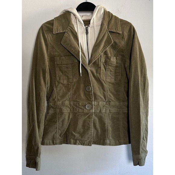 Nori Jackets & Blazers - Vintage Nori Olive Green Corduroy Layered Hoodie Jacket Blazer Utility Y2K Small